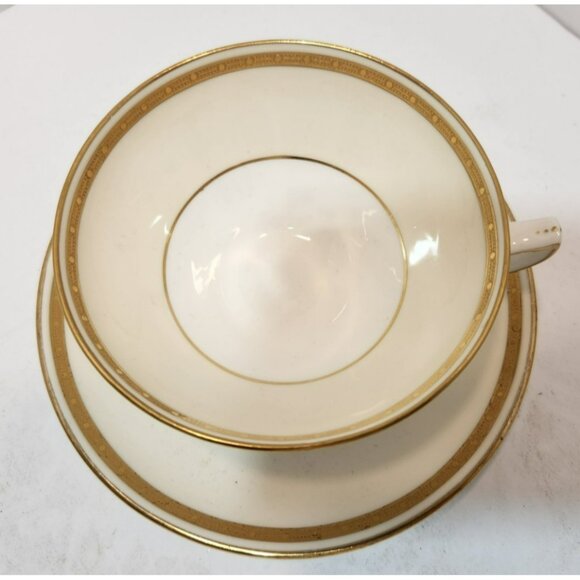 Antique Mintons England Footed Cup & Saucer H3251 Gold Encrusted Band Cream Rim - Picture 3 of 16